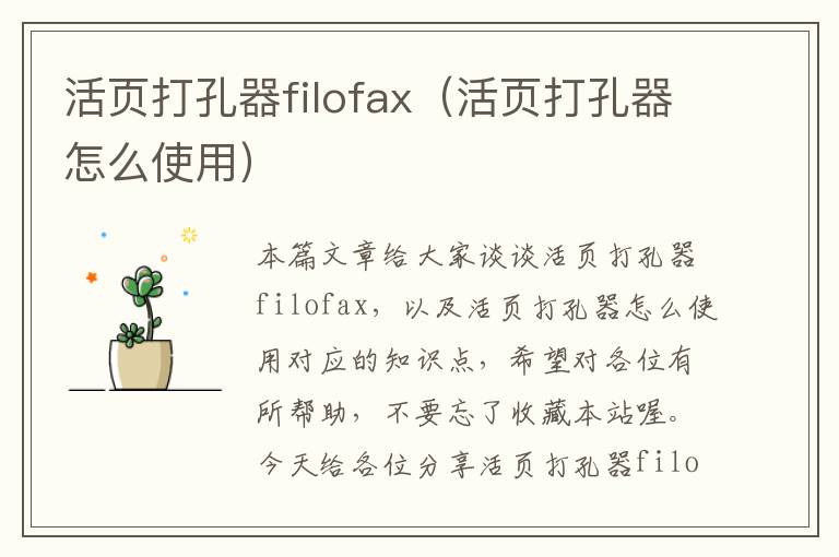 活页打孔器filofax（活页打孔器怎么使用）