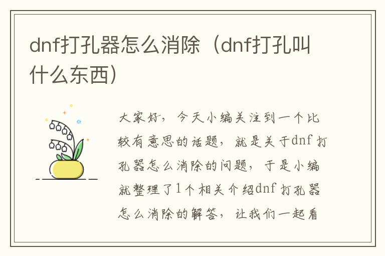 dnf打孔器怎么消除（dnf打孔叫什么东西）