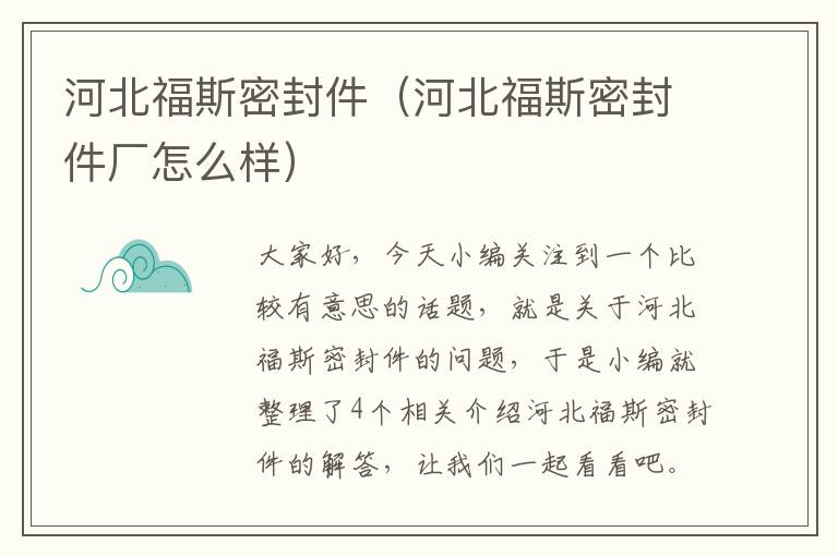 河北福斯密封件（河北福斯密封件厂怎么样）