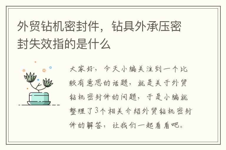 外贸钻机密封件，钻具外承压密封失效指的是什么