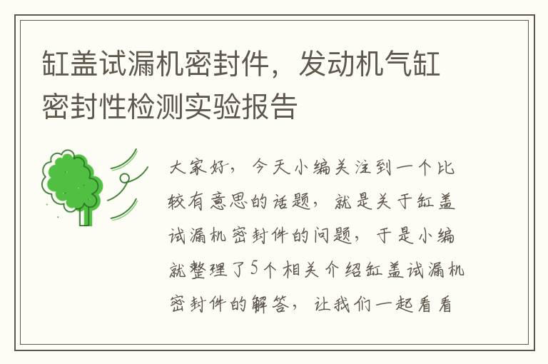 缸盖试漏机密封件，发动机气缸密封性检测实验报告