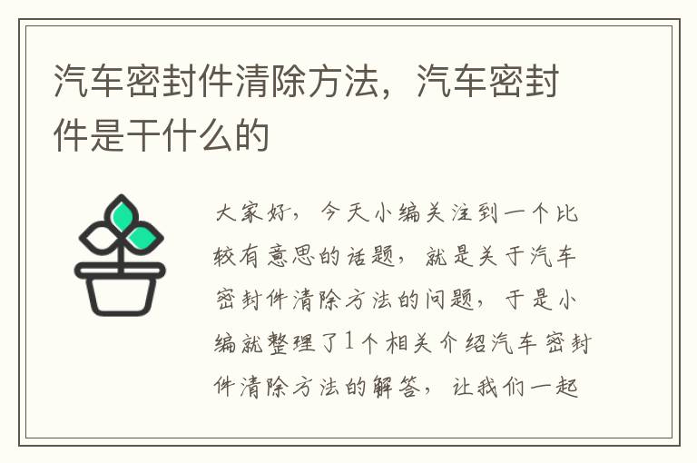 汽车密封件清除方法，汽车密封件是干什么的