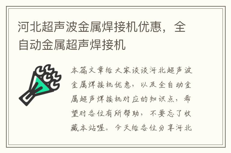 河北超声波金属焊接机优惠，全自动金属超声焊接机