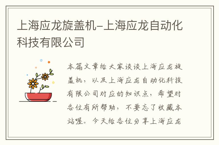 上海应龙旋盖机-上海应龙自动化科技有限公司