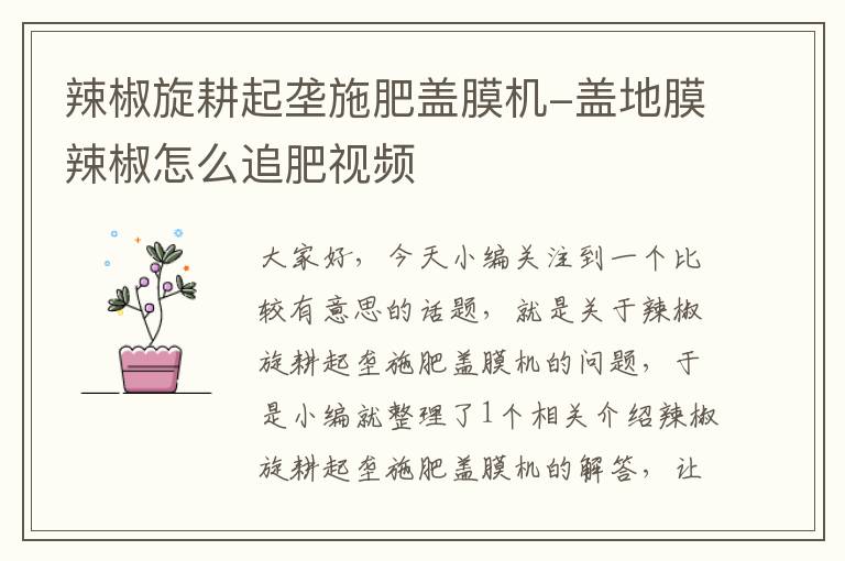 辣椒旋耕起垄施肥盖膜机-盖地膜辣椒怎么追肥视频