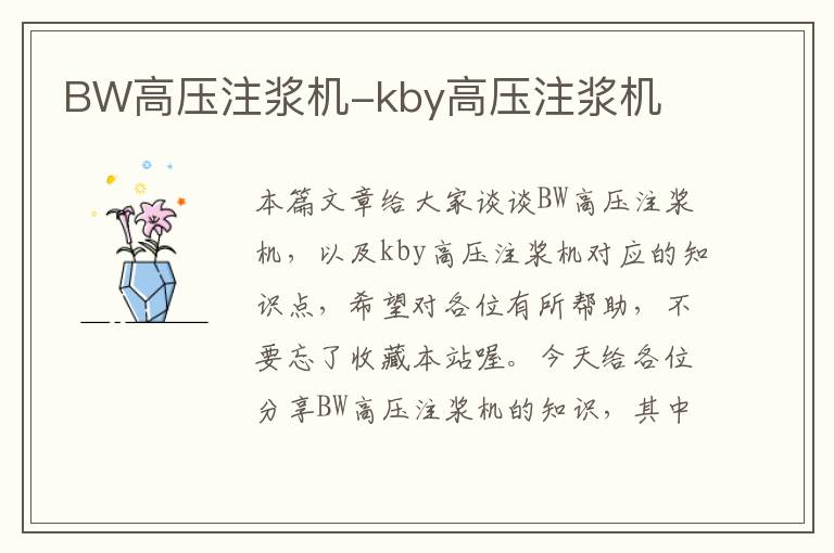 BW高压注浆机-kby高压注浆机