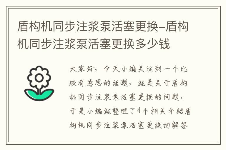 盾构机同步注浆泵活塞更换-盾构机同步注浆泵活塞更换多少钱