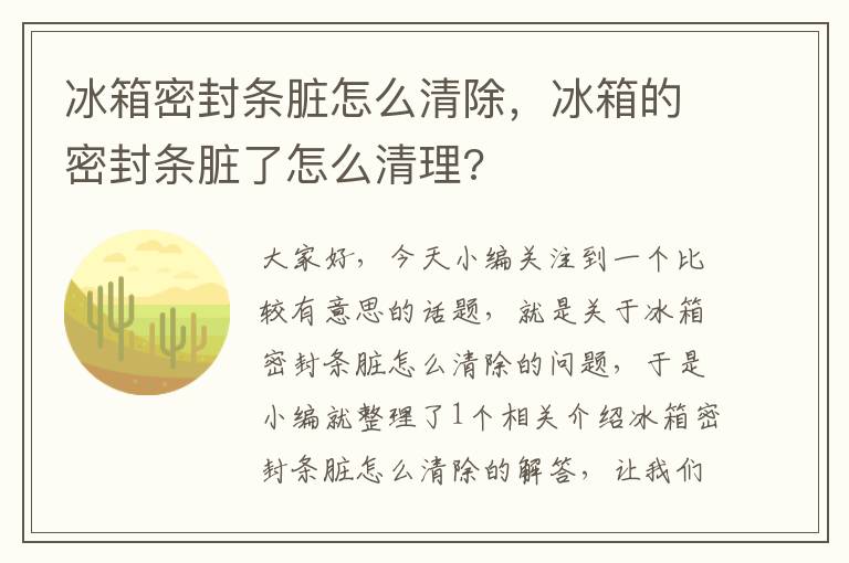 冰箱密封条脏怎么清除，冰箱的密封条脏了怎么清理?