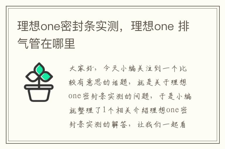 理想one密封条实测，理想one 排气管在哪里