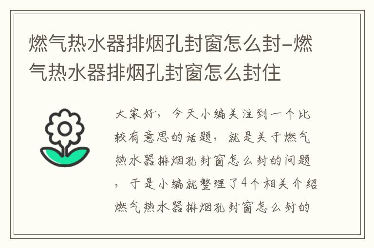 燃气热水器排烟孔封窗怎么封-燃气热水器排烟孔封窗怎么封住