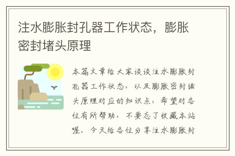 注水膨胀封孔器工作状态，膨胀密封堵头原理