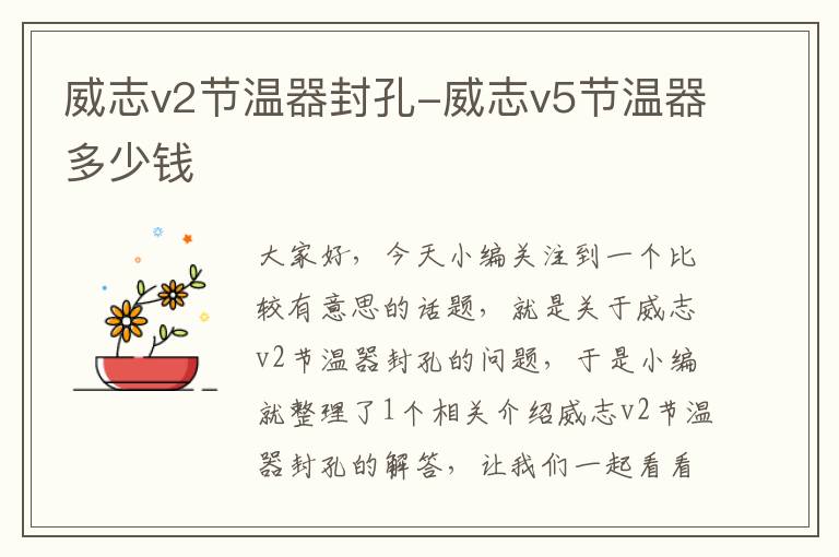 威志v2节温器封孔-威志v5节温器多少钱