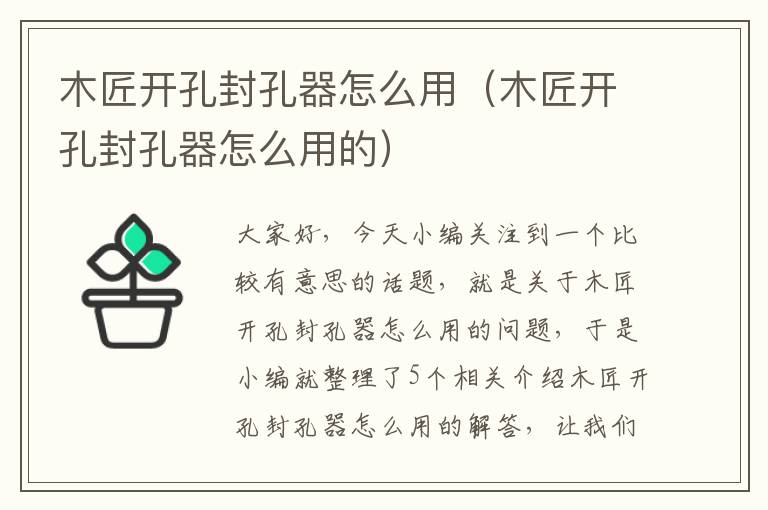 木匠开孔封孔器怎么用（木匠开孔封孔器怎么用的）