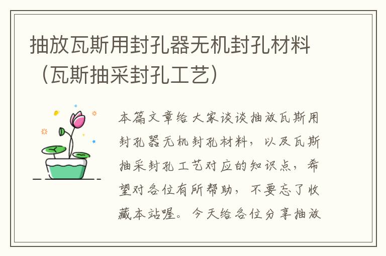 抽放瓦斯用封孔器无机封孔材料（瓦斯抽采封孔工艺）