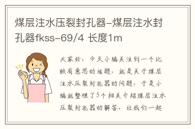 煤层注水压裂封孔器-煤层注水封孔器fkss-69/4 长度1m