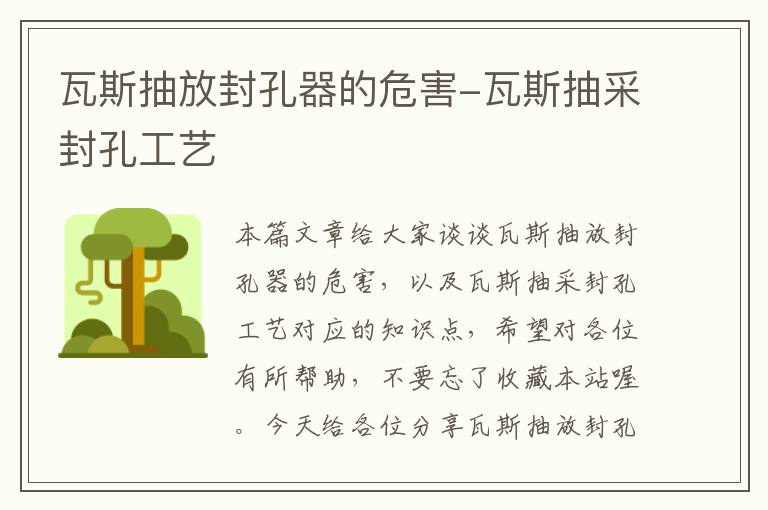 瓦斯抽放封孔器的危害-瓦斯抽采封孔工艺