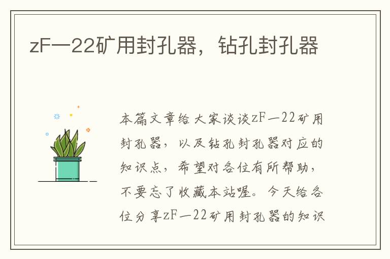 zF一22矿用封孔器，钻孔封孔器